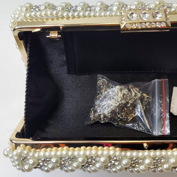 Pearl and Rhinestone Clutch Purse Pearl Evening Bag Pearl Wedding Purse - Picture 3 of 13